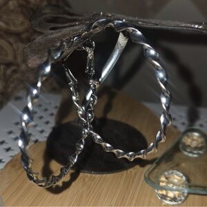 Silver Twisted Hoop Earrings